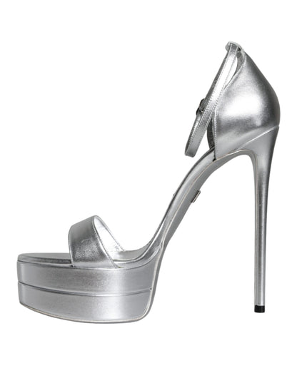 Silver Leather Platform Keira Sandals Shoes - The Luxe Alliance