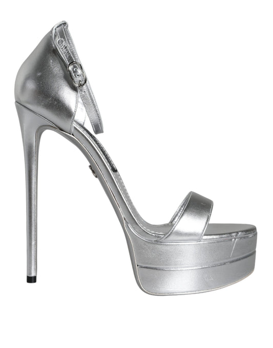 Silver Leather Platform Keira Sandals Shoes - The Luxe Alliance