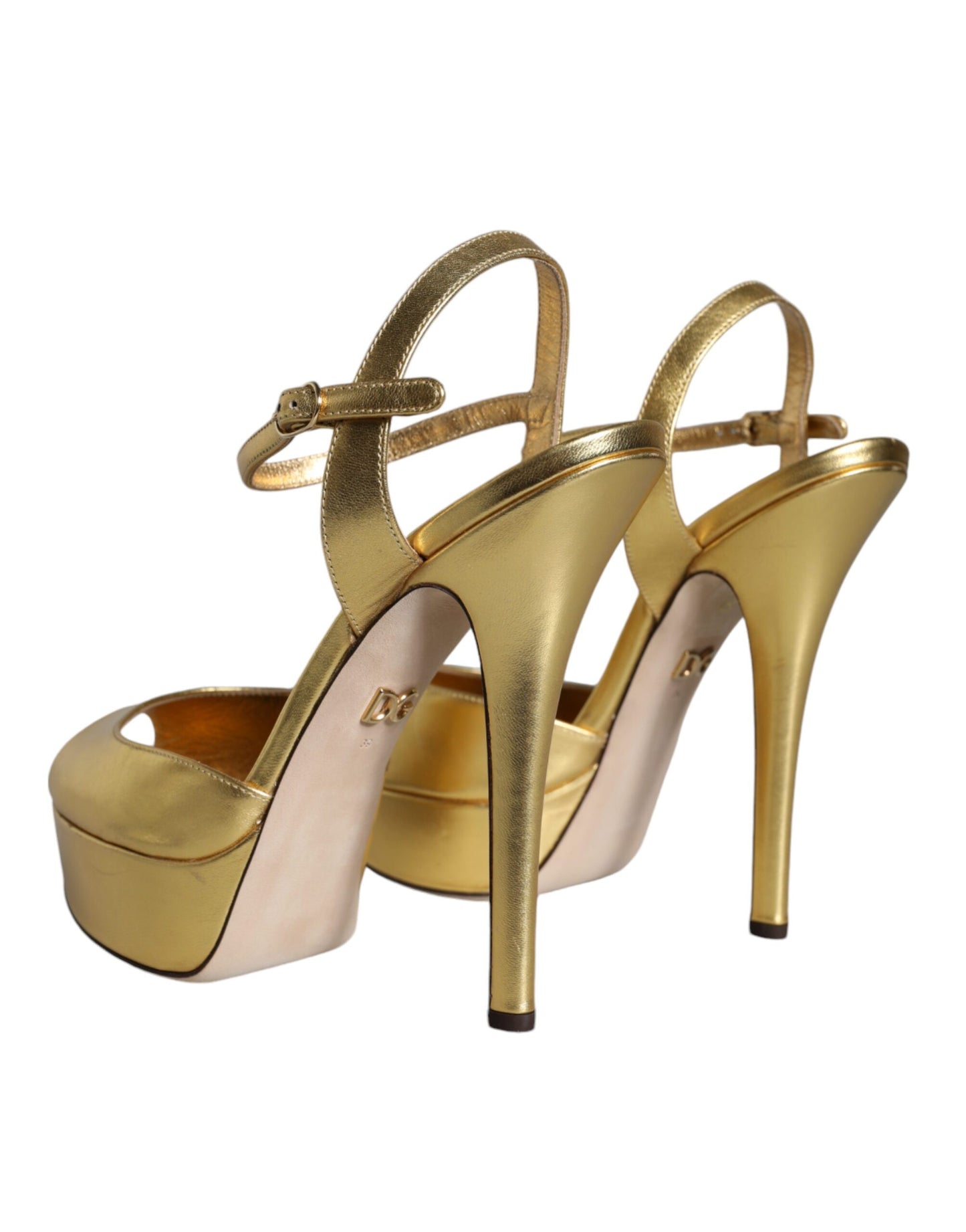 Gold Bette Leather Heels Sandals Shoes - The Luxe Alliance