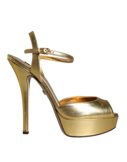 Gold Bette Leather Heels Sandals Shoes - The Luxe Alliance