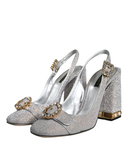 Silver Crystal Slingback Heels Sandals Shoes - The Luxe Alliance