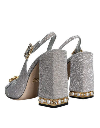 Silver Crystal Slingback Heels Sandals Shoes - The Luxe Alliance