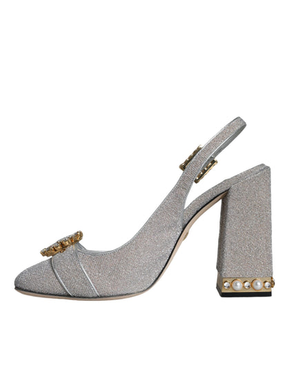 Silver Crystal Slingback Heels Sandals Shoes - The Luxe Alliance