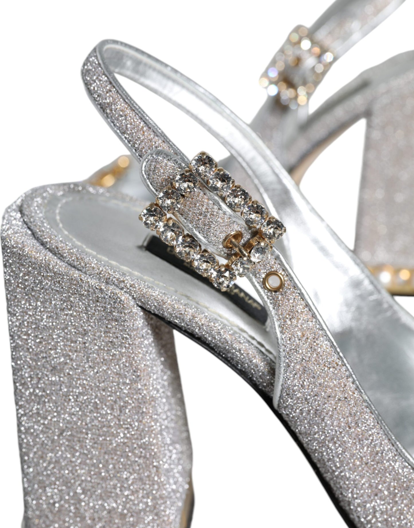 Silver Crystal Slingback Heels Sandals Shoes - The Luxe Alliance