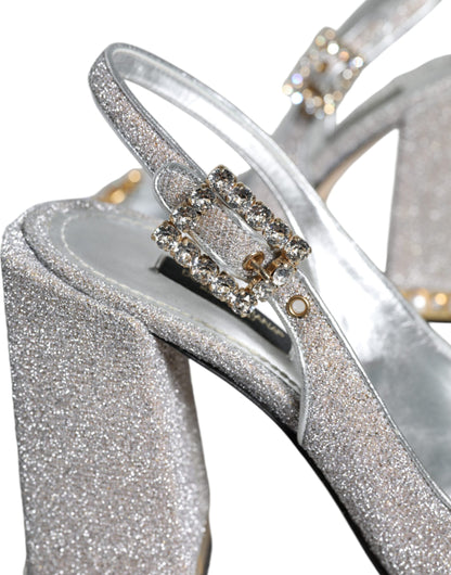 Silver Crystal Slingback Heels Sandals Shoes - The Luxe Alliance