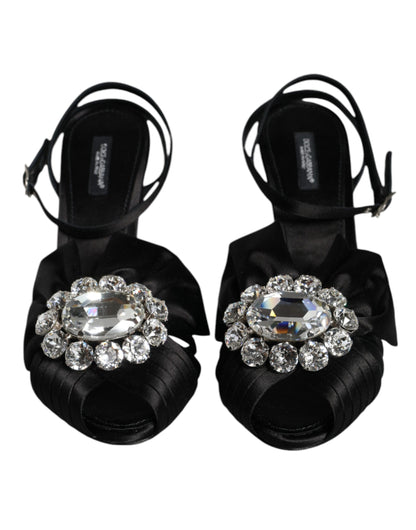 Black Crystal Ankle Strap Sandals Shoes - The Luxe Alliance