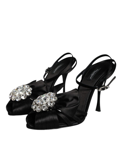 Black Crystal Ankle Strap Sandals Shoes - The Luxe Alliance