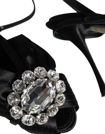 Black Crystal Ankle Strap Sandals Shoes - The Luxe Alliance