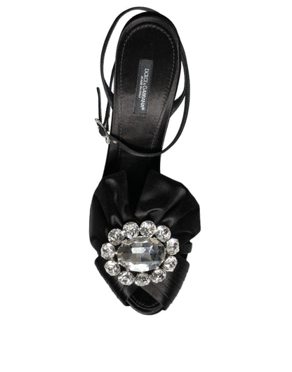 Black Crystal Ankle Strap Sandals Shoes - The Luxe Alliance