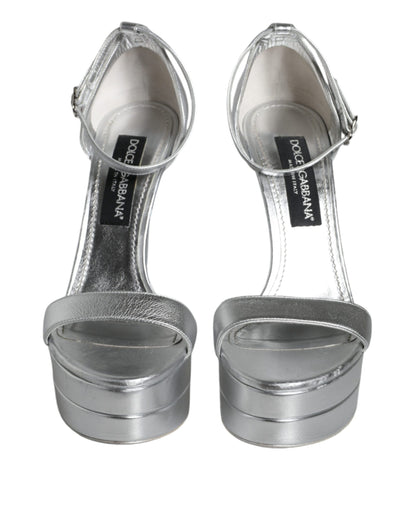 Silver KEIRA Heels Ankle Strap Sandals Shoes - The Luxe Alliance