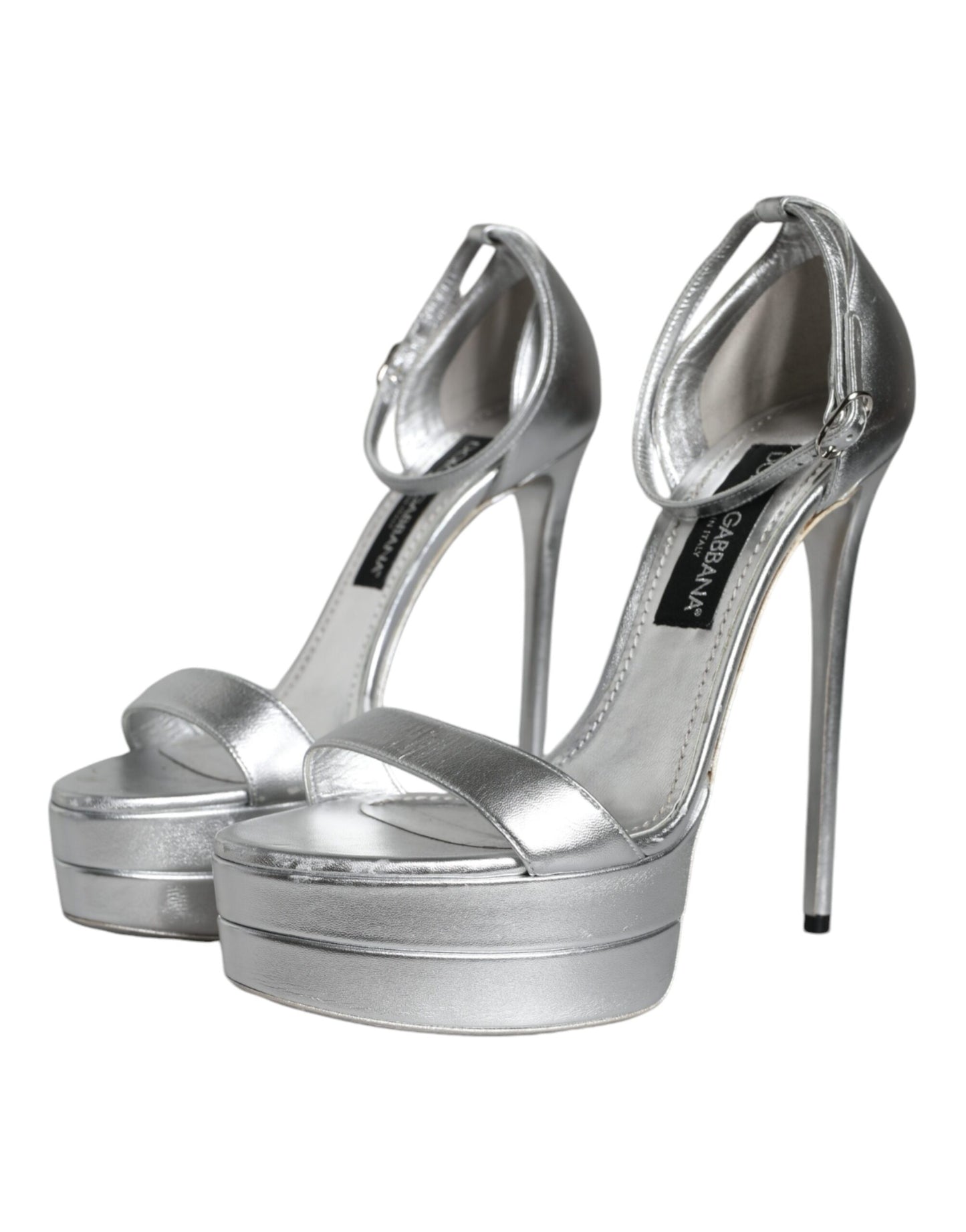 Silver KEIRA Heels Ankle Strap Sandals Shoes - The Luxe Alliance