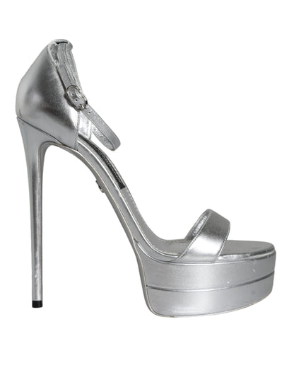 Silver KEIRA Heels Ankle Strap Sandals Shoes - The Luxe Alliance