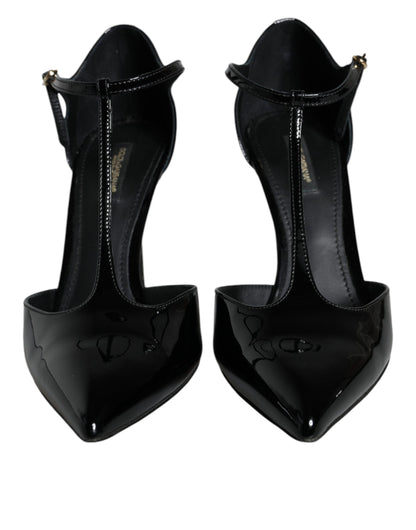  - Black Patent Leather T-strap Heels Pumps Shoes