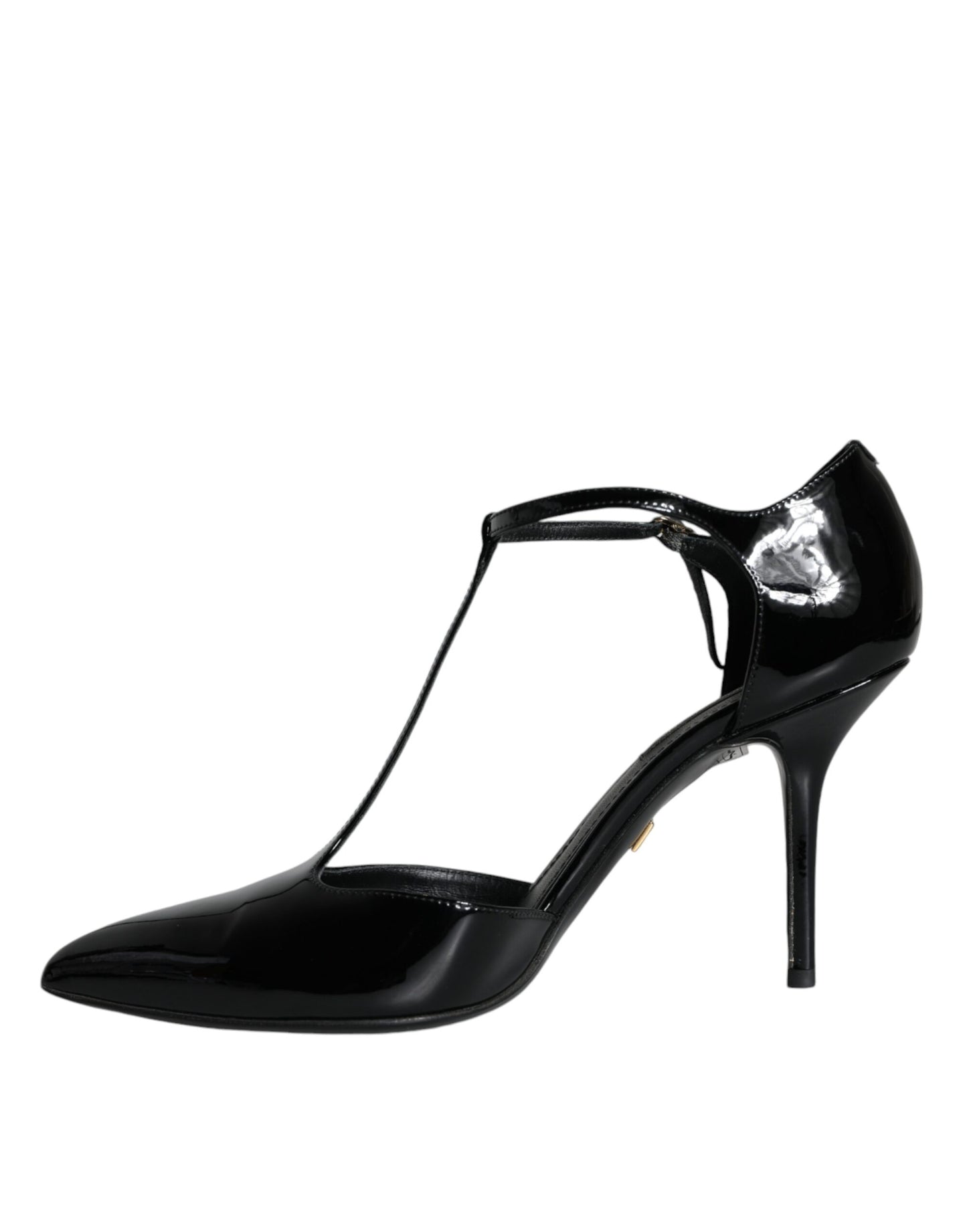  - Black Patent Leather T-strap Heels Pumps Shoes