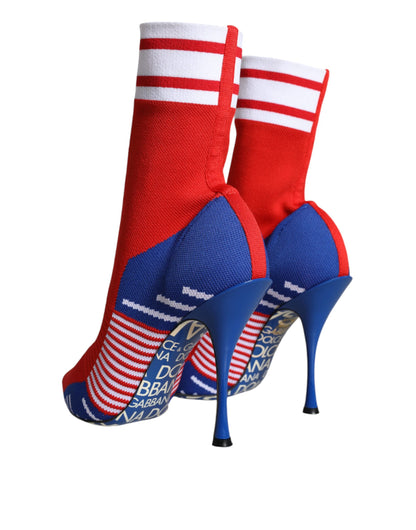  - Red Blue Stretch Sock Style Ankle Boots Logo Shoes