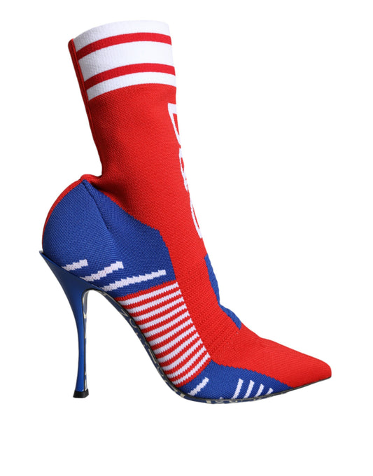  - Red Blue Stretch Sock Style Ankle Boots Logo Shoes