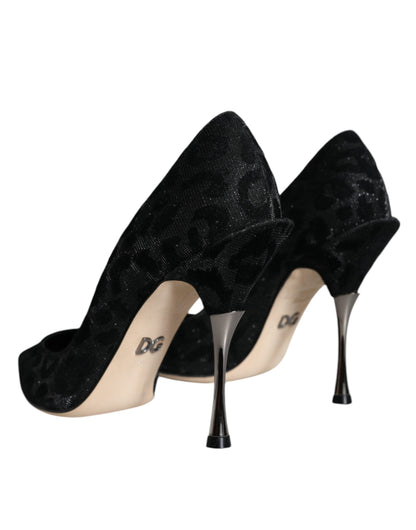  - Black Leopard Lurex High Heels Pumps Shoes