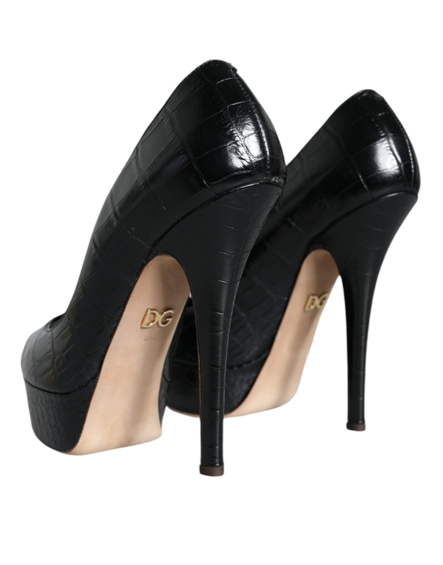  - Black Leather Platform Heels Pumps