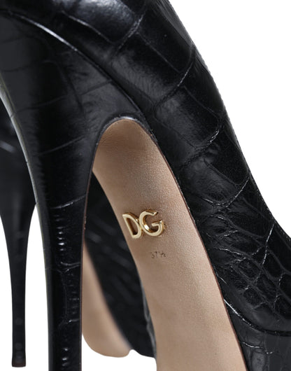  - Black Leather Platform Heels Pumps