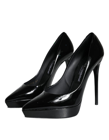  - Black Leather Platform Heels Pumps Shoes