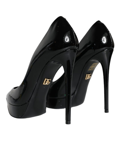  - Black Leather Platform Heels Pumps Shoes