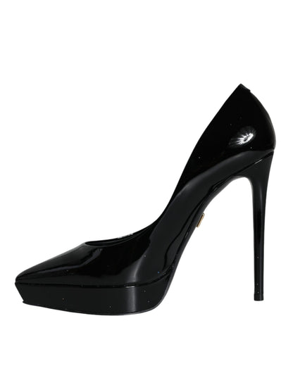  - Black Leather Platform Heels Pumps Shoes