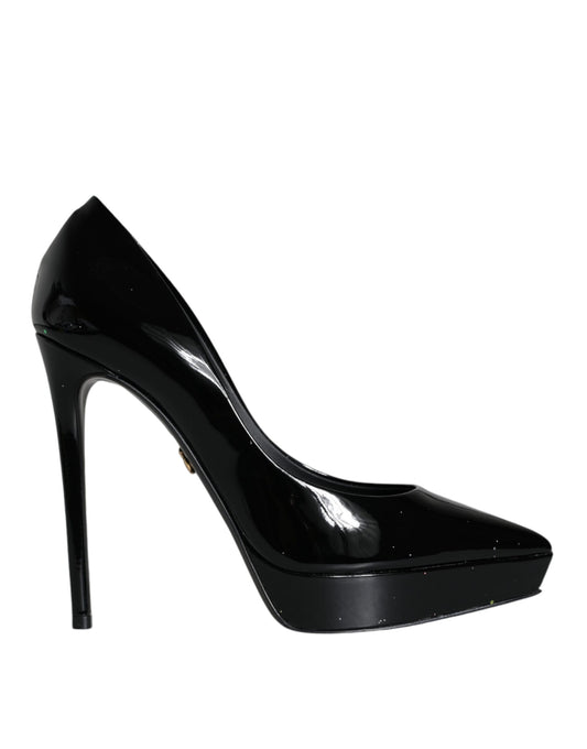  - Black Leather Platform Heels Pumps Shoes