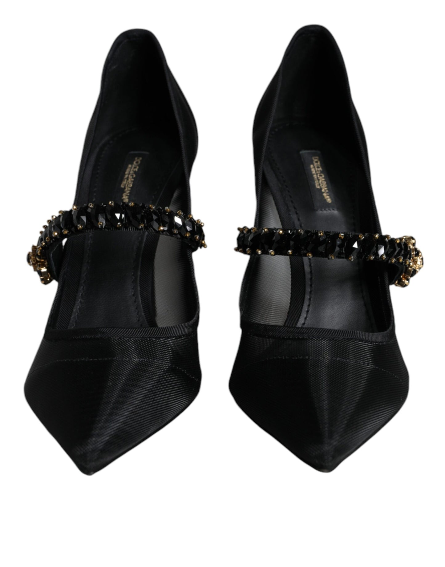  - Black Mesh Mary Jane Crystal Heel Pumps Shoes