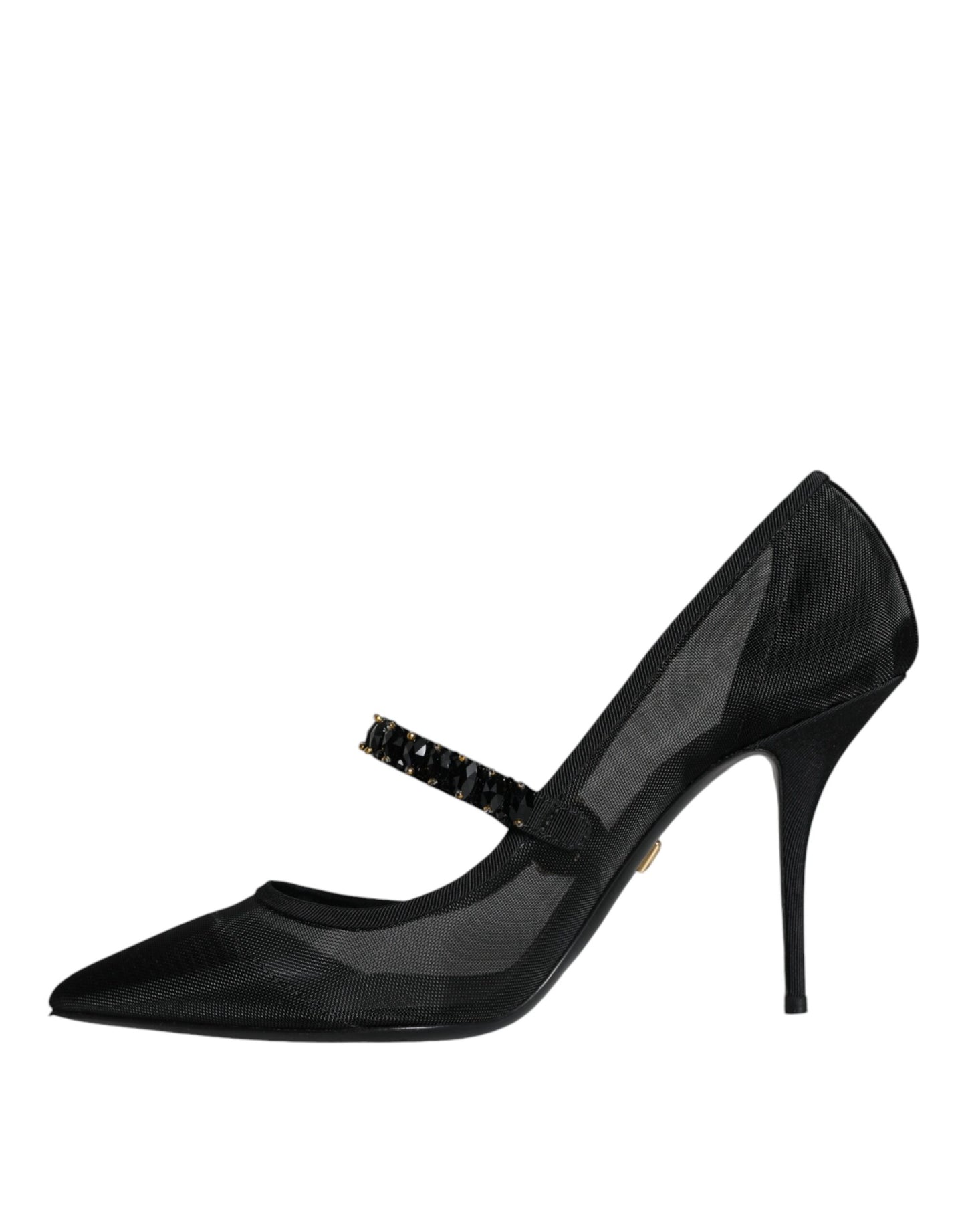  - Black Mesh Mary Jane Crystal Heel Pumps Shoes