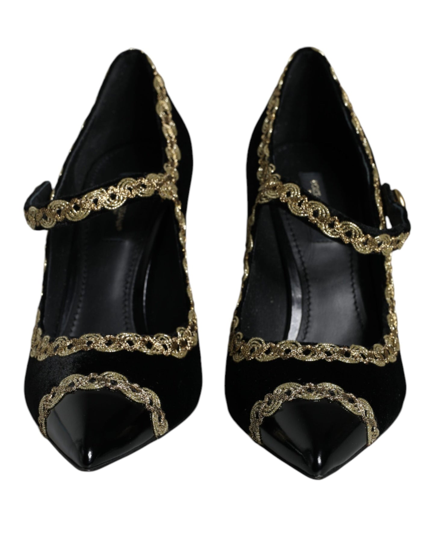  - Black Mary Janes Velvet Gold Pumps Shoes