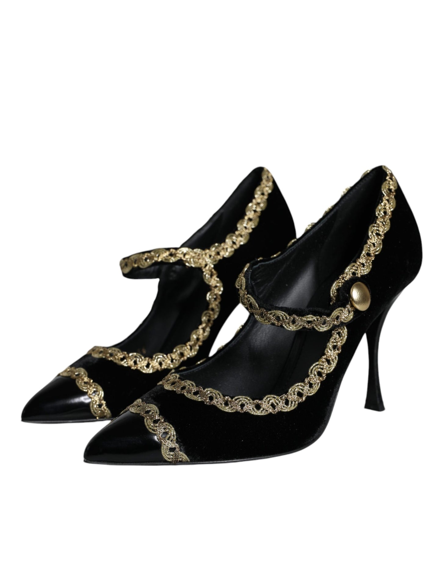  - Black Mary Janes Velvet Gold Pumps Shoes