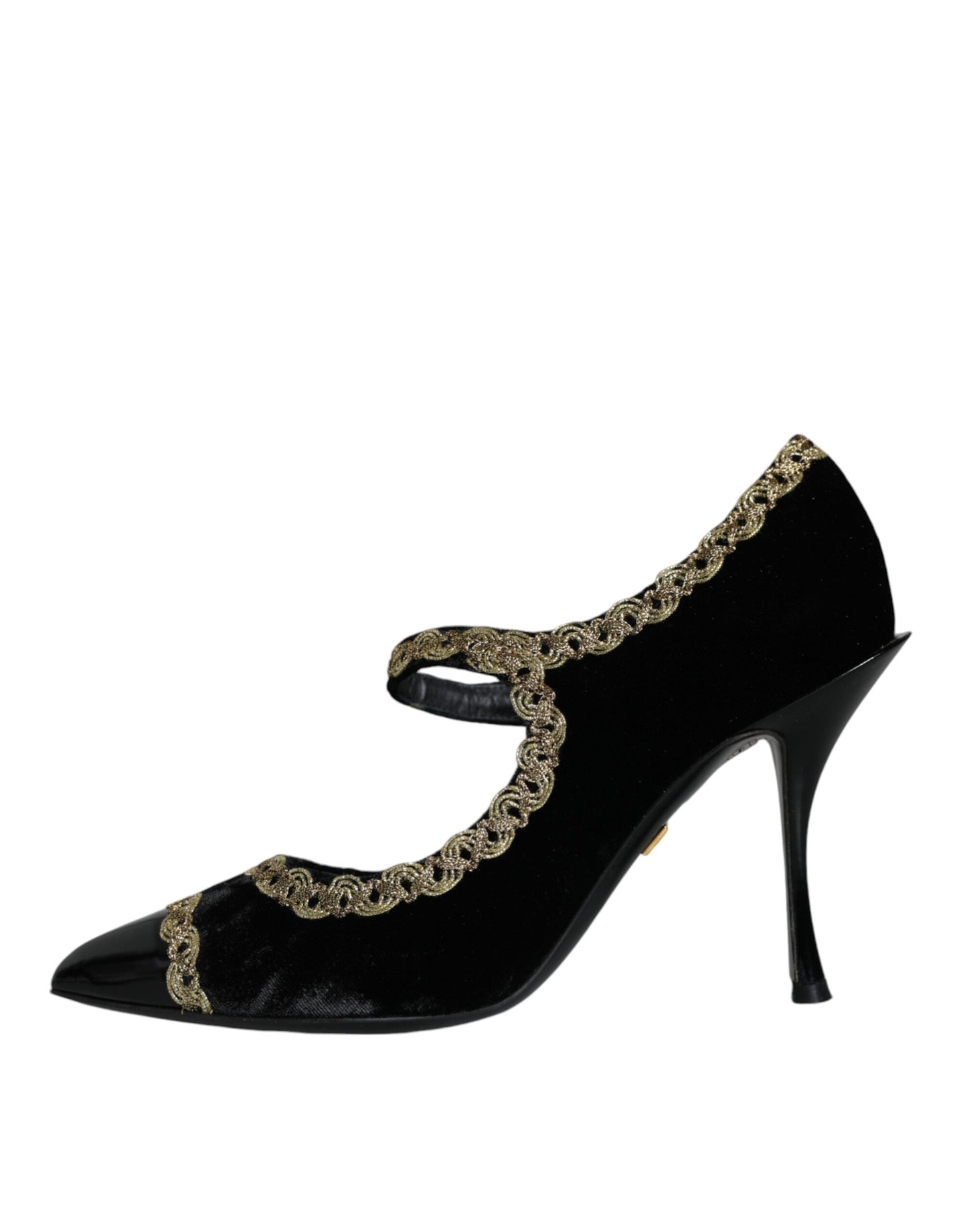  - Black Mary Janes Velvet Gold Pumps Shoes