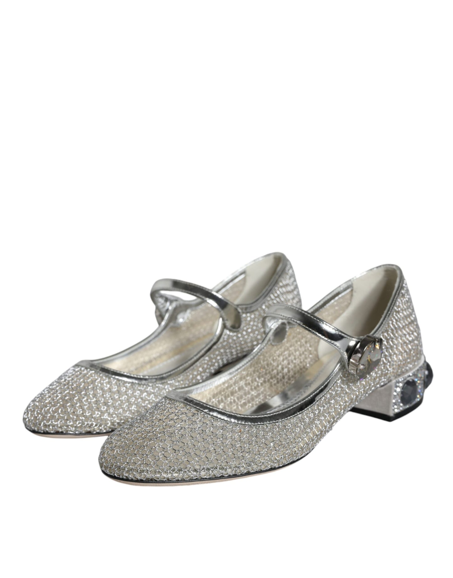  - Silver Mesh Crystal Mary Jane Pumps Shoes