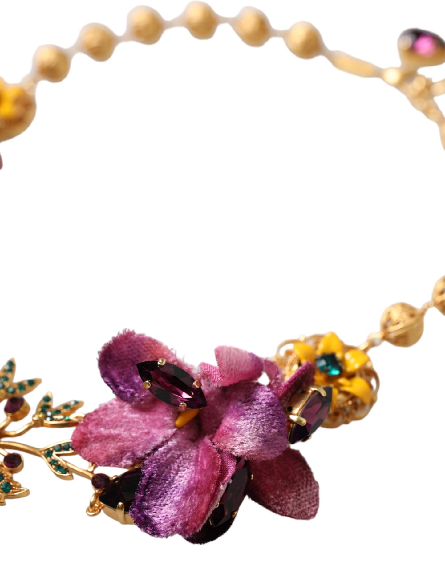  - Gold Brass Mix Fiori Flowers Crystal Chain Necklace