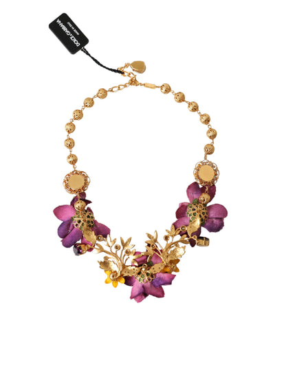  - Gold Brass Mix Fiori Flowers Crystal Chain Necklace