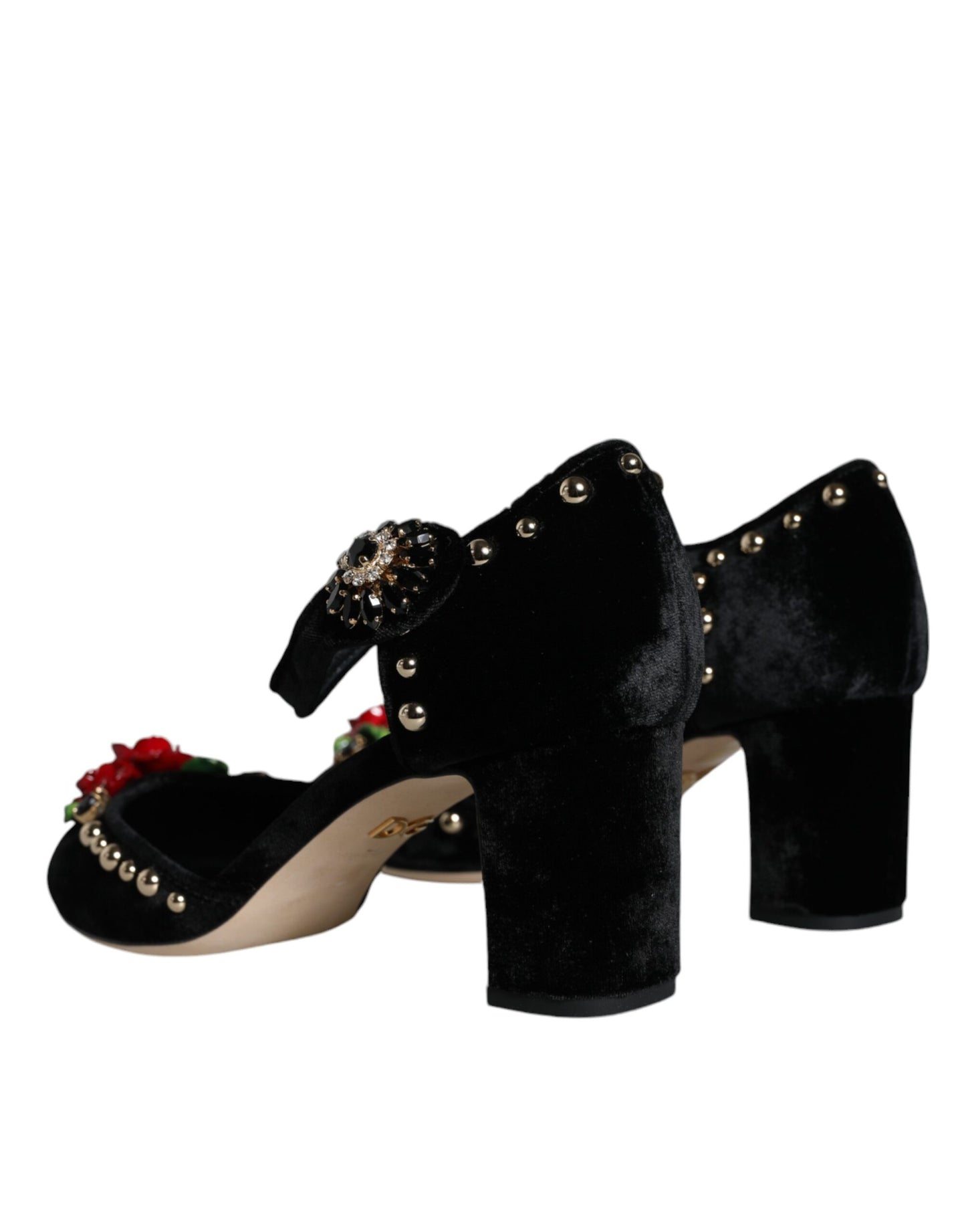  - Black Velvet Roses Ankle Strap Pumps Shoes