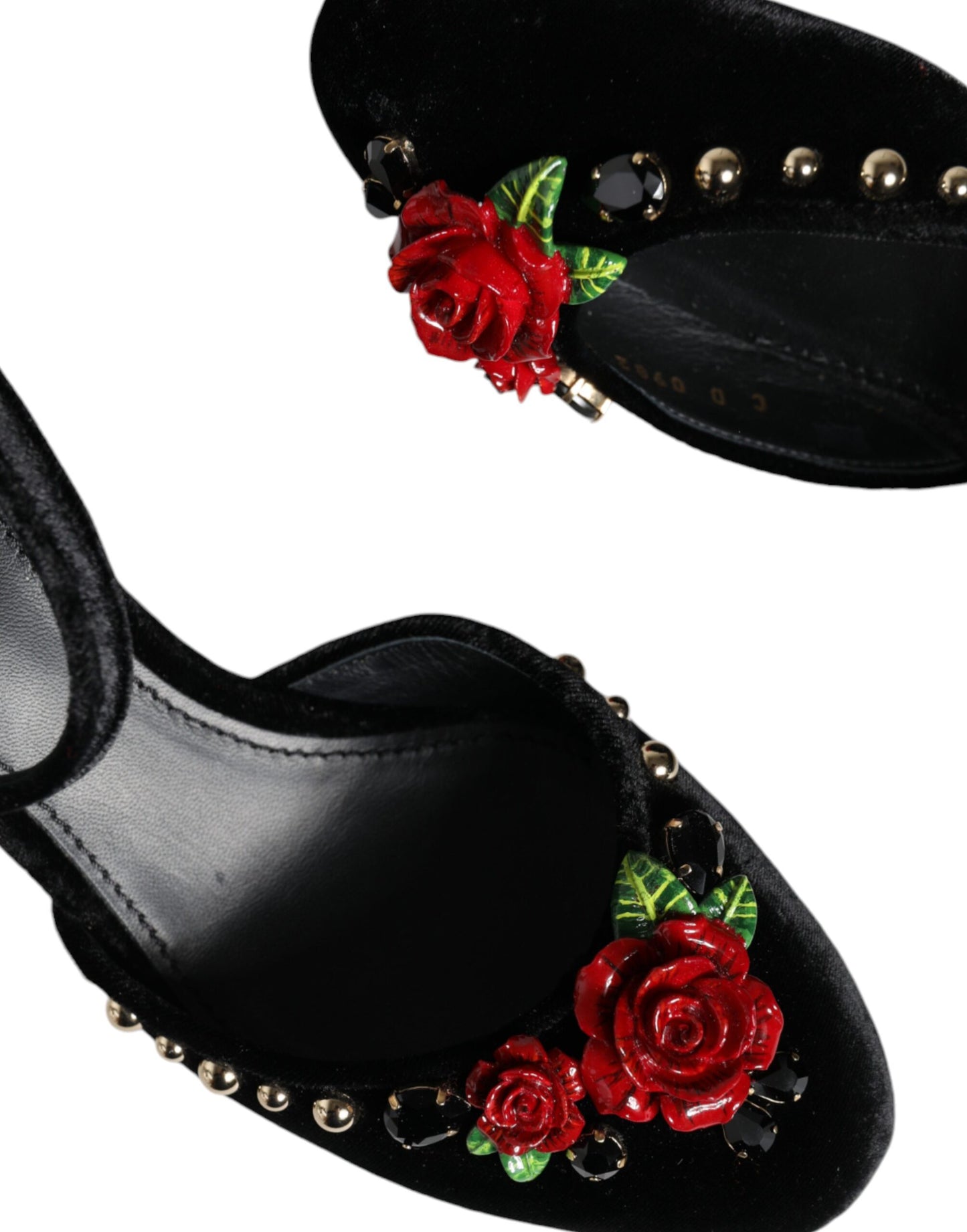  - Black Velvet Roses Ankle Strap Pumps Shoes