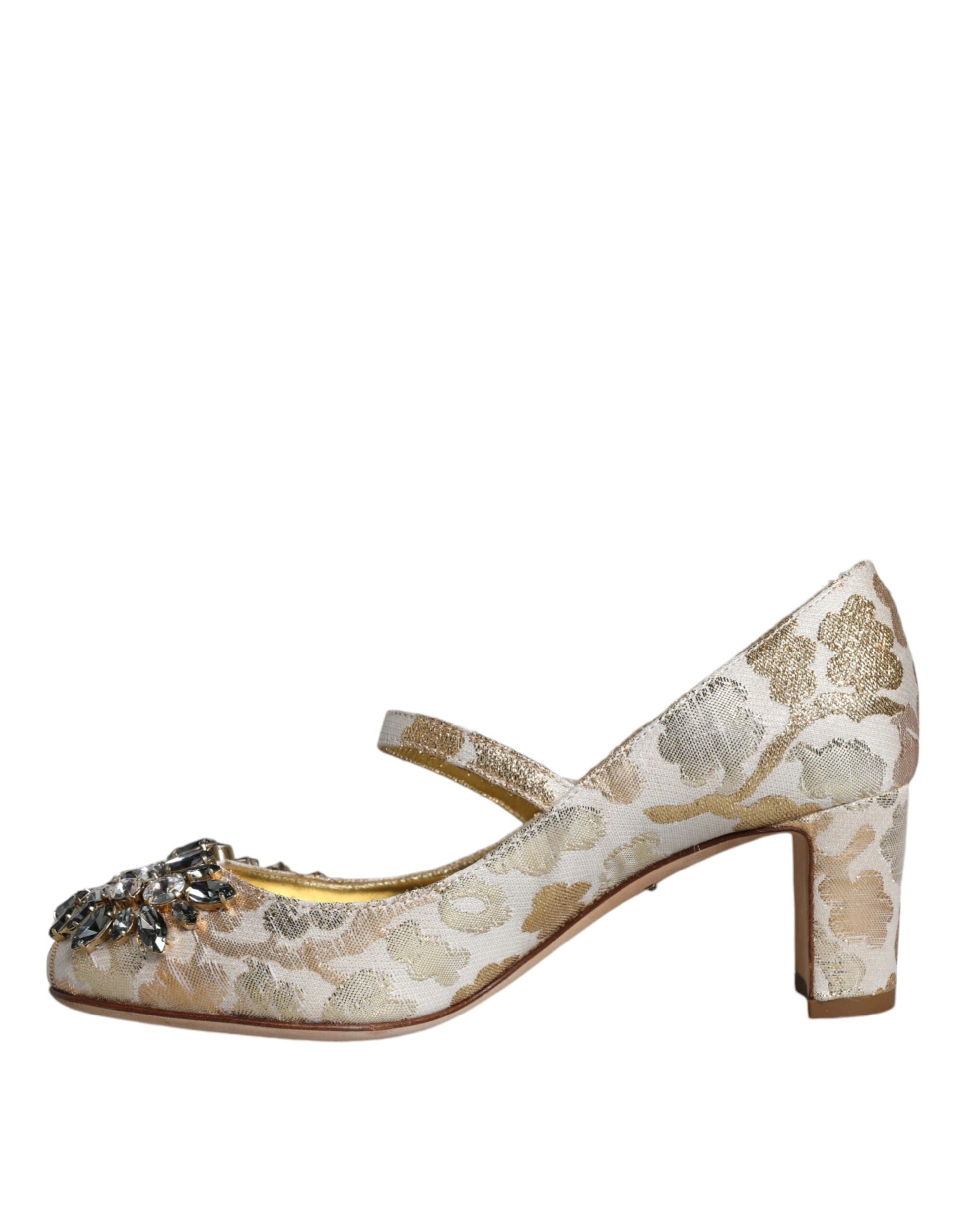 Gold Jacquard Crystal Mary Janes Pumps Shoes