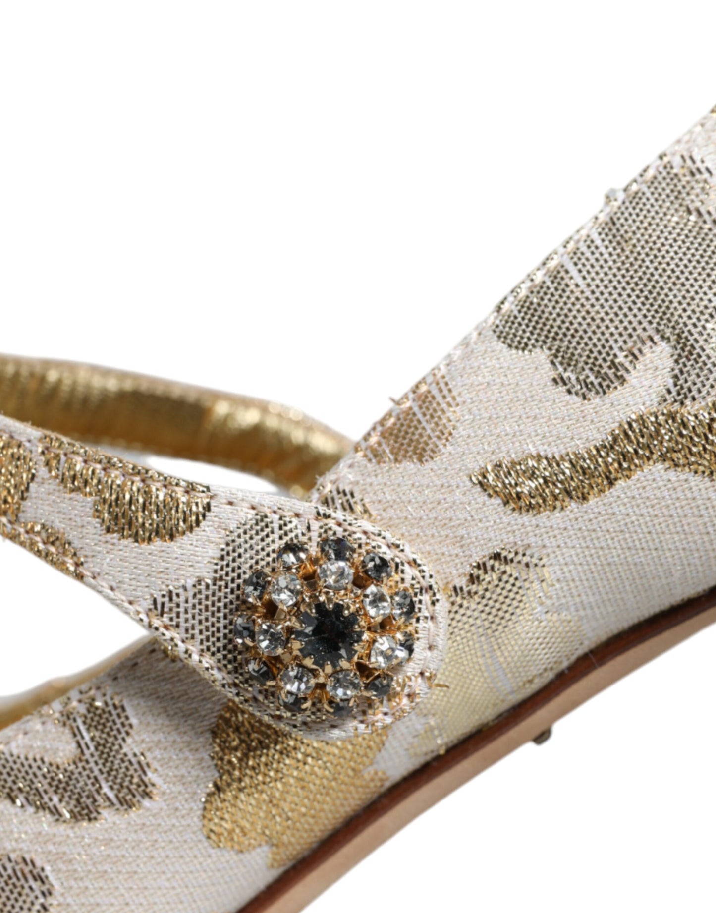 Gold Jacquard Crystal Mary Janes Pumps Shoes