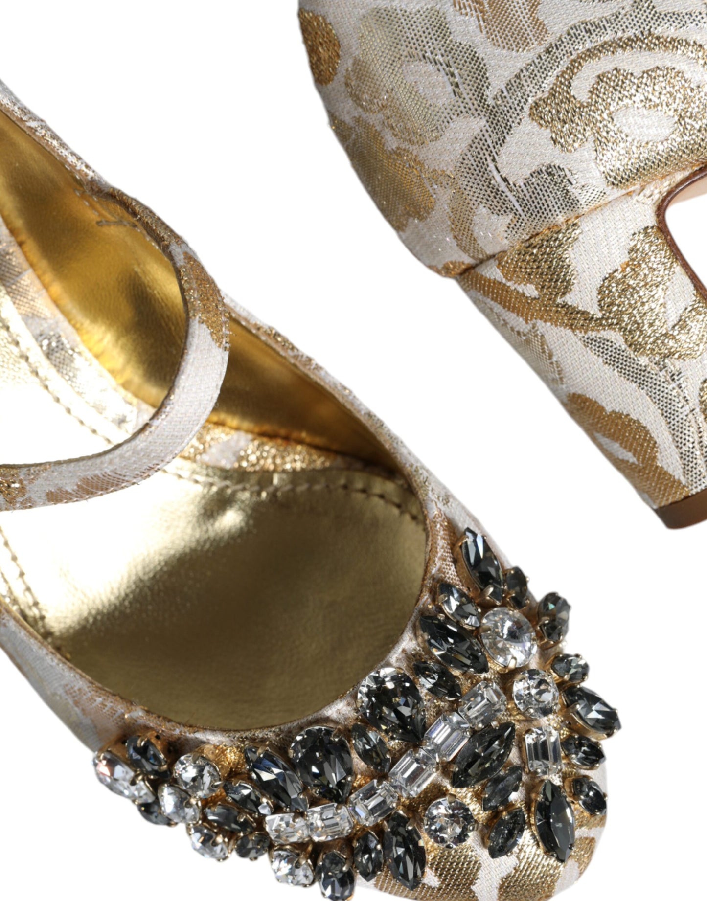 Gold Jacquard Crystal Mary Janes Pumps Shoes