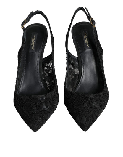  - Black Taormina Lace Bellucci Slingbacks Shoes