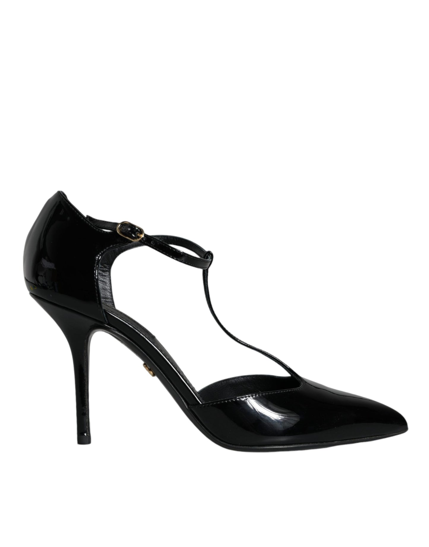  - Black Patent Leather T-strap Heels Pumps Shoes