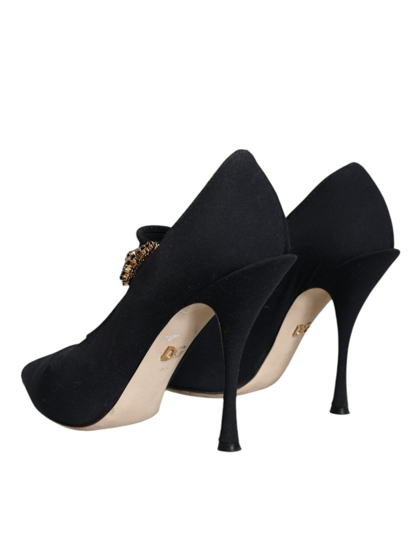  - Black Mary Jane Jersey Crystal Pumps Shoes