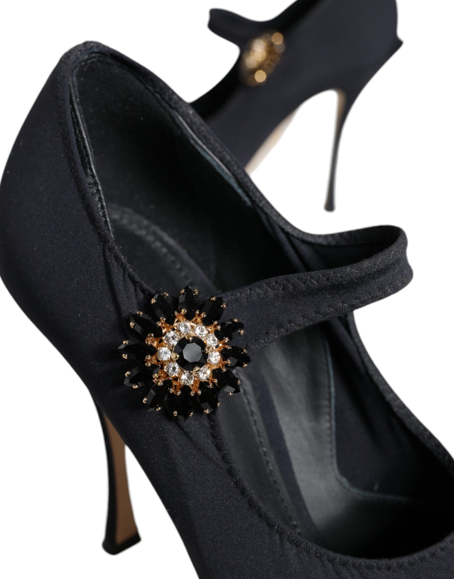  - Black Mary Jane Jersey Crystal Pumps Shoes