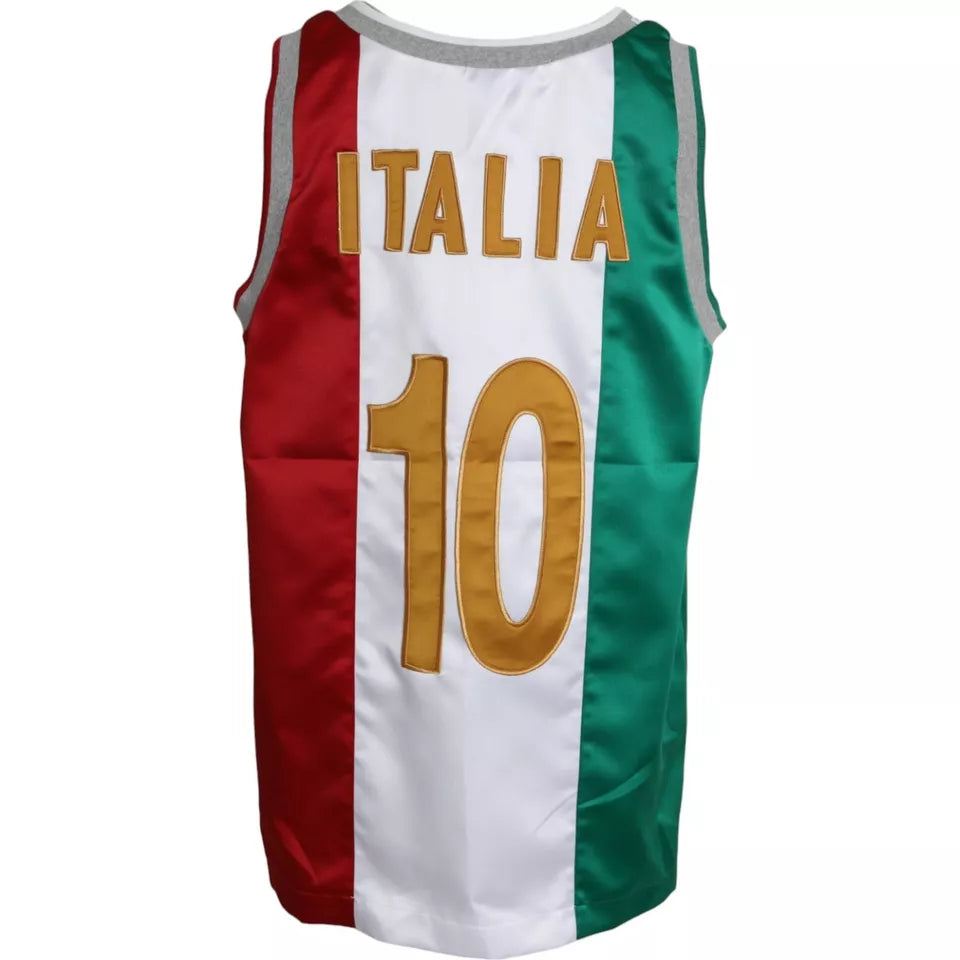  - White Green Sleeveless Top Italian Flag Basket T-shirt