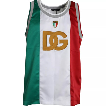  - White Green Sleeveless Top Italian Flag Basket T-shirt