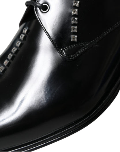  - Black Leather Crystal Dress Formal Shoes