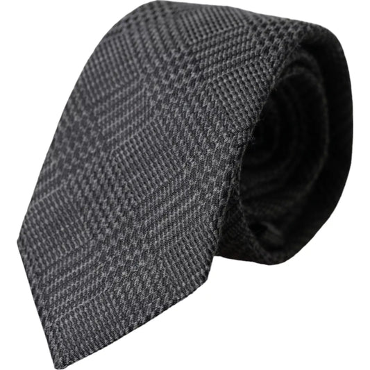  - Dark Gray Plaid Patterned Silk Adjustable Men Tie