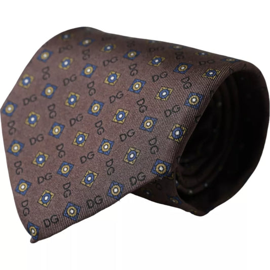  - Brown Silk Branded Logo Adjustable Men Tie