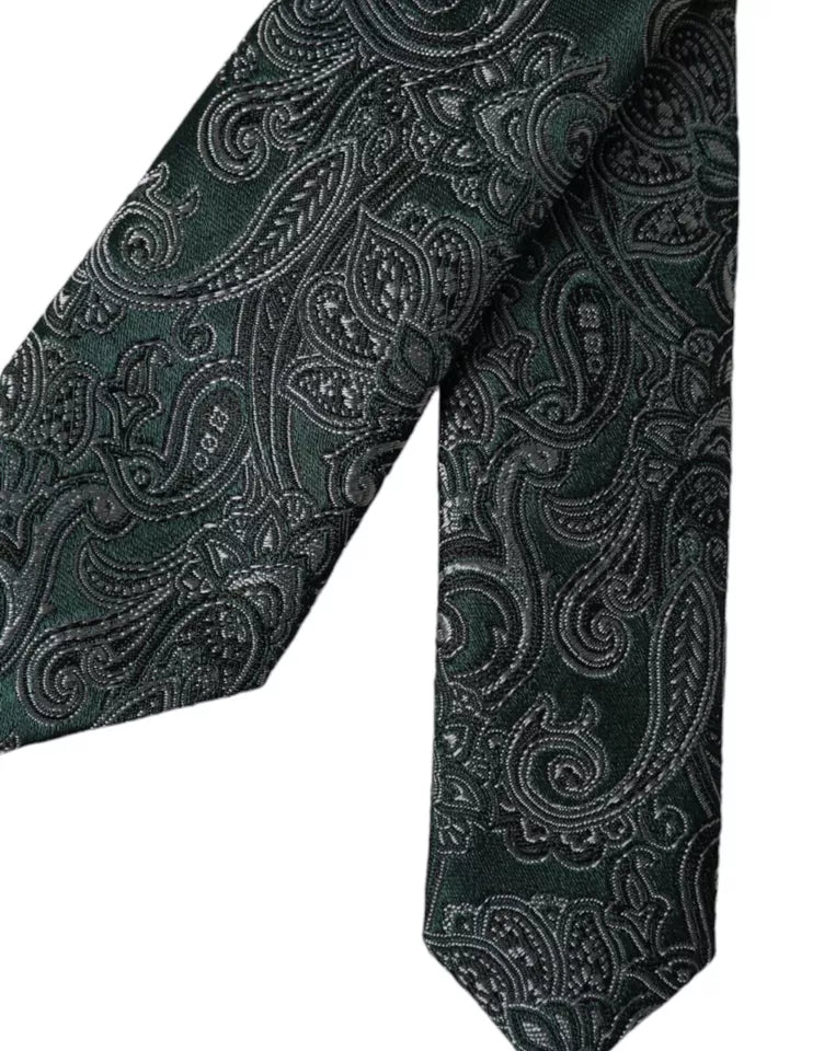 Green Floral Pattern 100% Silk Adjustable Men Tie - The Luxe Alliance